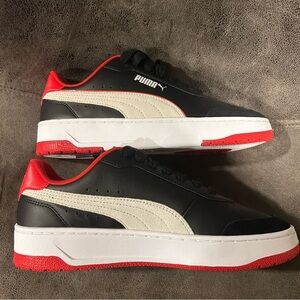 Puma Men's Black and White Ferrari Scuderia Sneakers with Red Accents